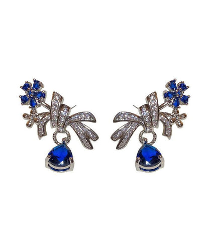 Pendientes extragrandes de plata de ley azul con forma de gota de agua y diseño floral de circonita