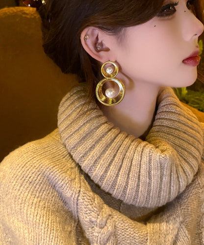 Oversize Gold Copper Overgild Pearl Hollow Out Hoop Earrings