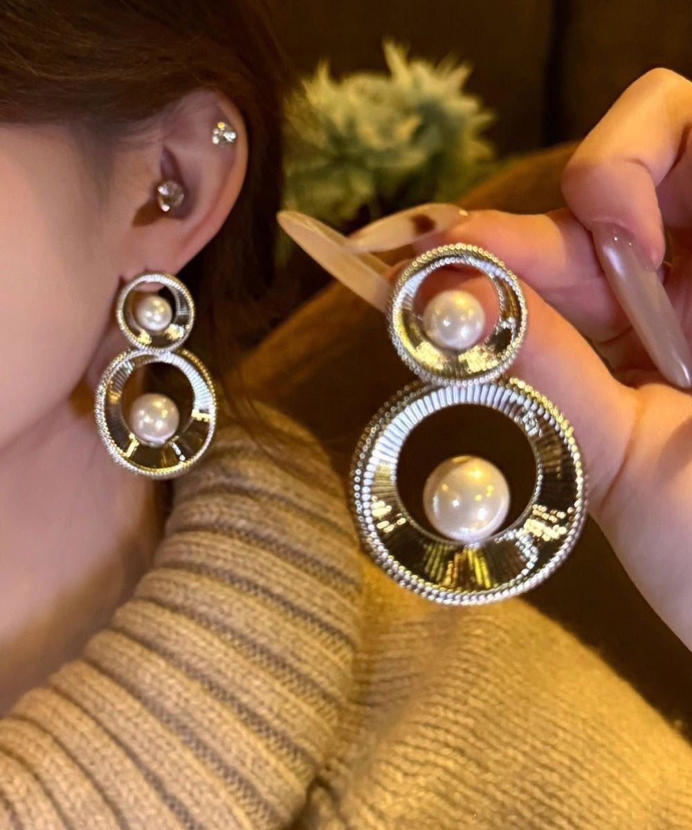 Oversize Gold Copper Overgild Pearl Hollow Out Hoop Earrings