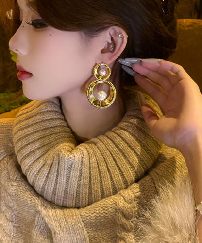 Oversize Gold Copper Overgild Pearl Hollow Out Hoop Earrings