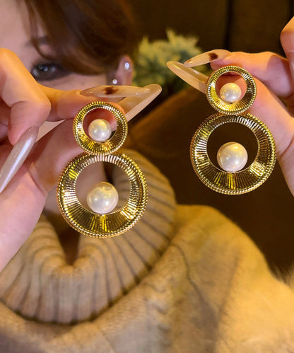 Oversize Gold Copper Overgild Pearl Hollow Out Hoop Earrings