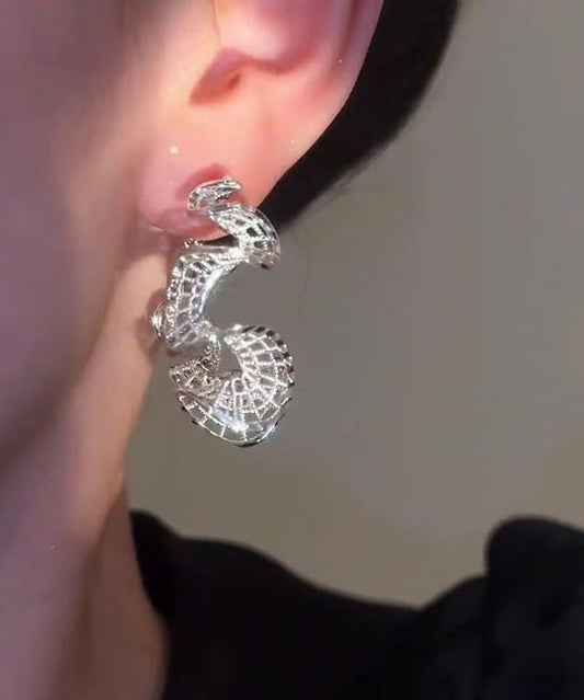 Pendientes de aro extragrandes de plata de ley dorada con forma de S y huecos