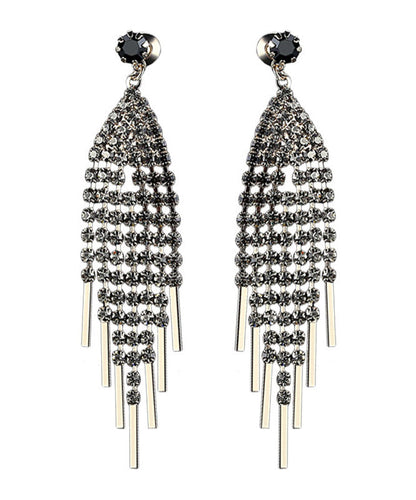 Oversize Grey Zircon Tassel Drop Earrings