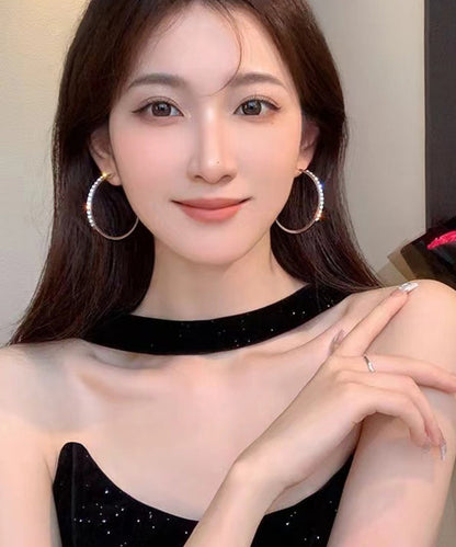 Pendientes de aro de circonita de metal de gran tamaño