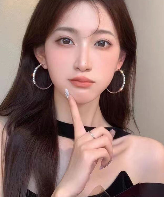 Pendientes de aro de circonita de metal de gran tamaño