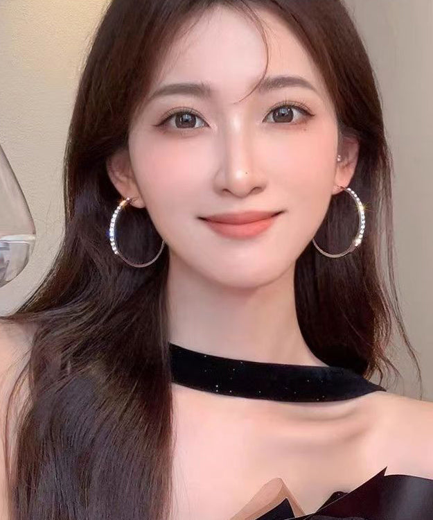 Pendientes de aro de circonita de metal de gran tamaño