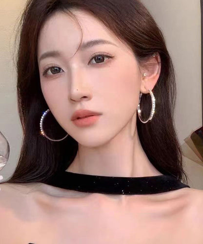 Pendientes de aro de circonita de metal de gran tamaño