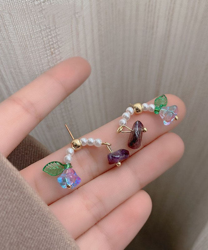 Pendientes de botón extragrandes con diseño floral de perlas y cristales de aleación acrílica multicolor