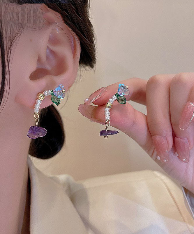 Pendientes de botón extragrandes con diseño floral de perlas y cristales de aleación acrílica multicolor