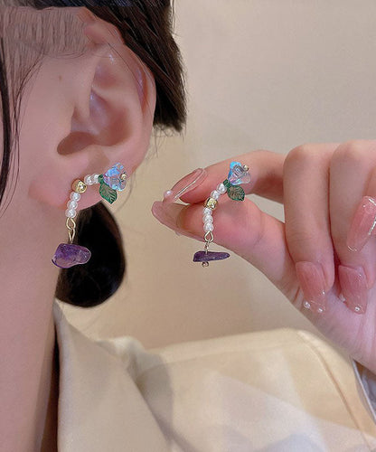 Pendientes de botón extragrandes con diseño floral de perlas y cristales de aleación acrílica multicolor