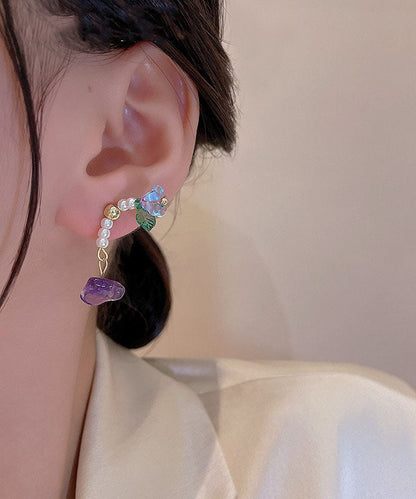 Pendientes de botón extragrandes con diseño floral de perlas y cristales de aleación acrílica multicolor