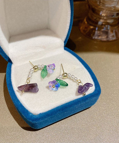 Pendientes de botón extragrandes con diseño floral de perlas y cristales de aleación acrílica multicolor