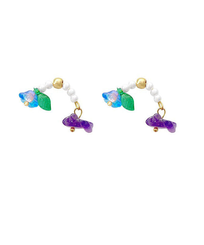 Pendientes de botón extragrandes con diseño floral de perlas y cristales de aleación acrílica multicolor