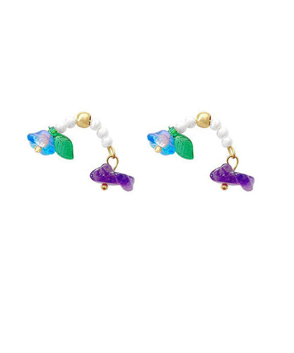 Pendientes de botón extragrandes con diseño floral de perlas y cristales de aleación acrílica multicolor