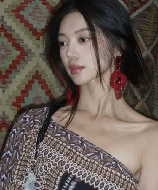 Pendientes de aro geométricos de acrílico rojo de gran tamaño