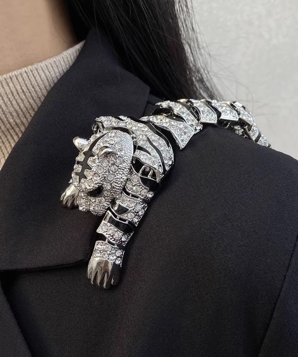 Oversize Silk Alloy Zircon Drip Glaze Tiger Brooches