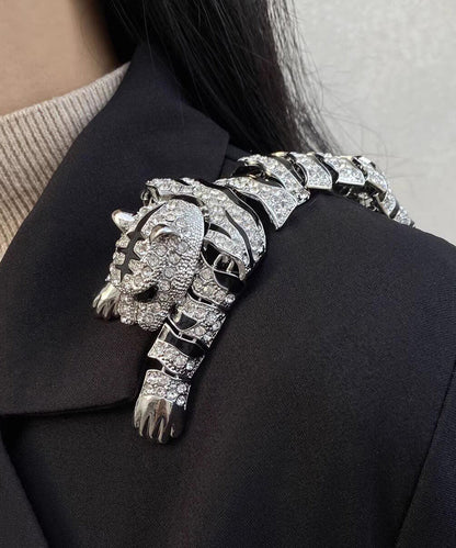 Oversize Silk Alloy Zircon Drip Glaze Tiger Brooches
