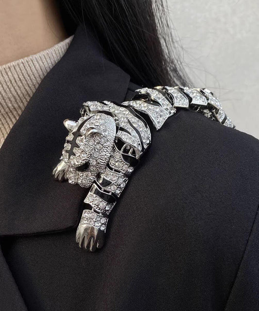 Oversize Silk Alloy Zircon Drip Glaze Tiger Brooches