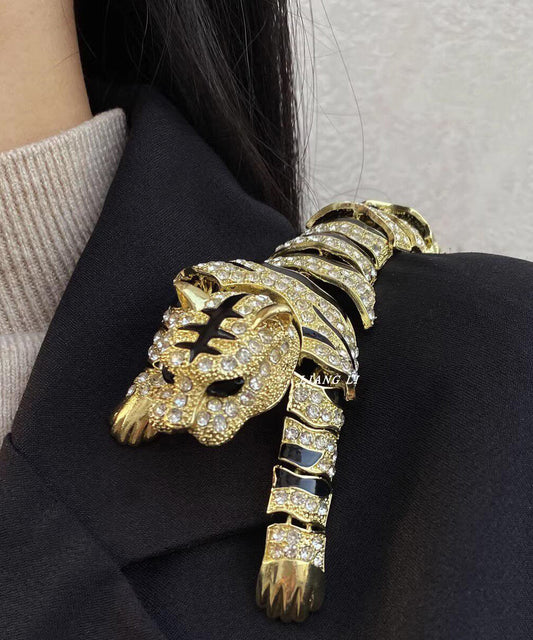 Oversize Silk Alloy Zircon Drip Glaze Tiger Brooches