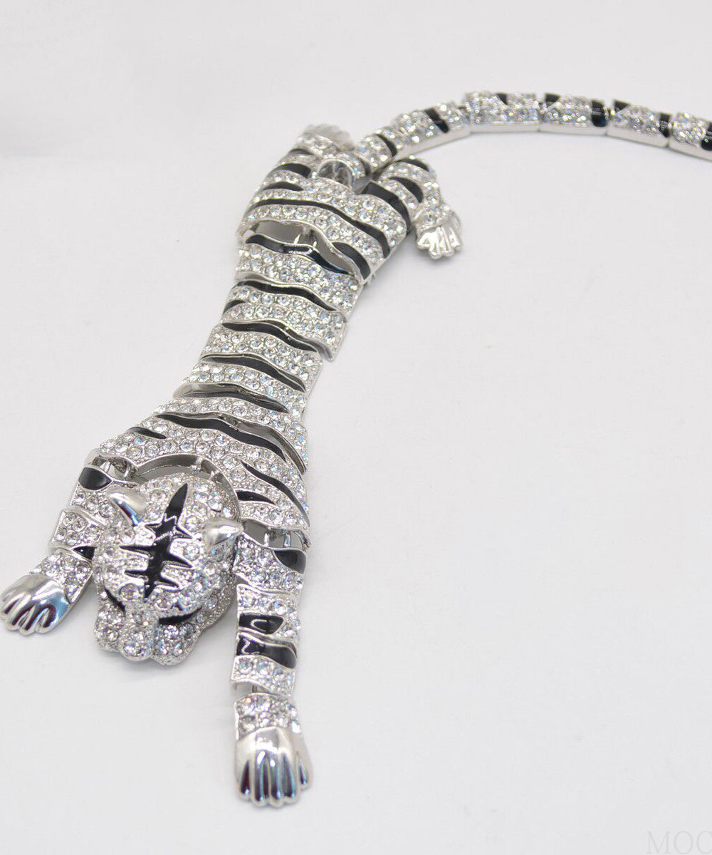 Oversize Silk Alloy Zircon Drip Glaze Tiger Brooches