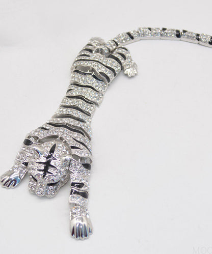 Oversize Silk Alloy Zircon Drip Glaze Tiger Brooches