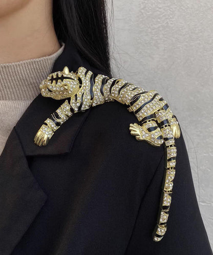 Oversize Silk Alloy Zircon Drip Glaze Tiger Brooches