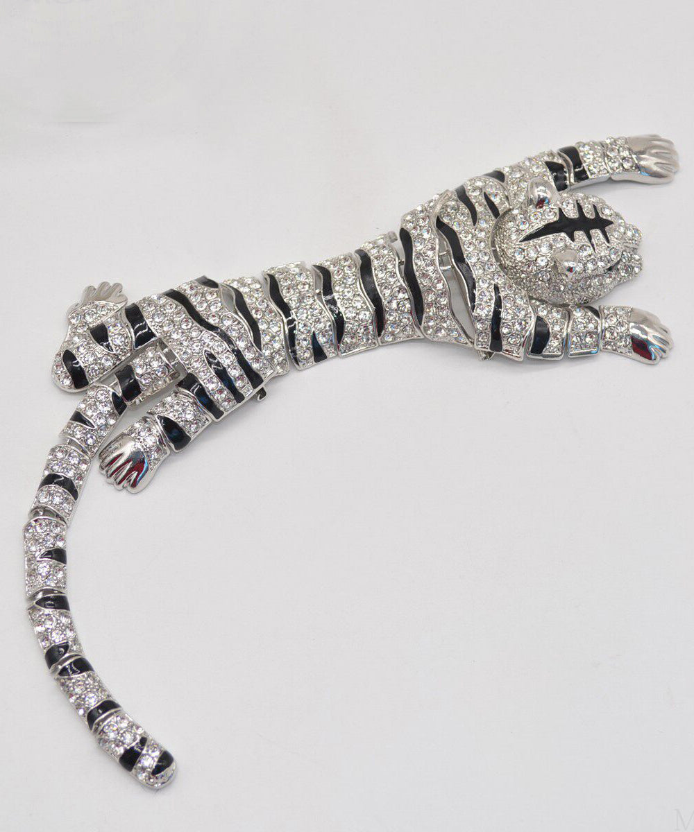 Oversize Silk Alloy Zircon Drip Glaze Tiger Brooches
