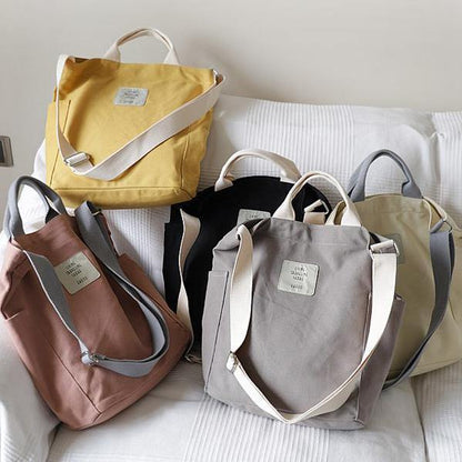 Oversized Beautiful Casual Patchwork Large black Canvas Shoulder Bag - SooLinen