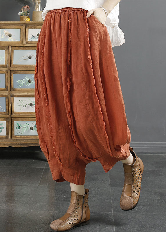 Übergroße grüne Taschen faltig Patchwork Leinen Haremshose Sommer