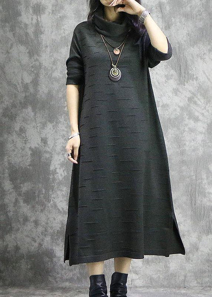 Oversized black Sweater dresses DIY high neck Ugly fall knitwear - SooLinen