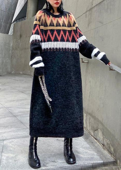 Oversized black Sweater weather Classy Geometric DIY winter knitted tops - SooLinen