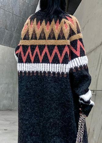 Oversized black Sweater weather Classy Geometric DIY winter knitted tops - SooLinen