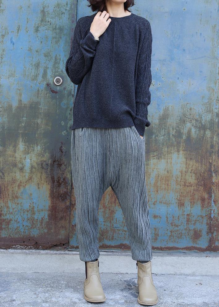 Oversized black gray knit blouse side open casual o neck sweaters - SooLinen