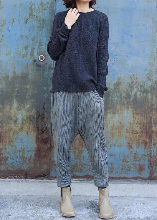 Oversized black gray knit blouse side open casual o neck sweaters - SooLinen