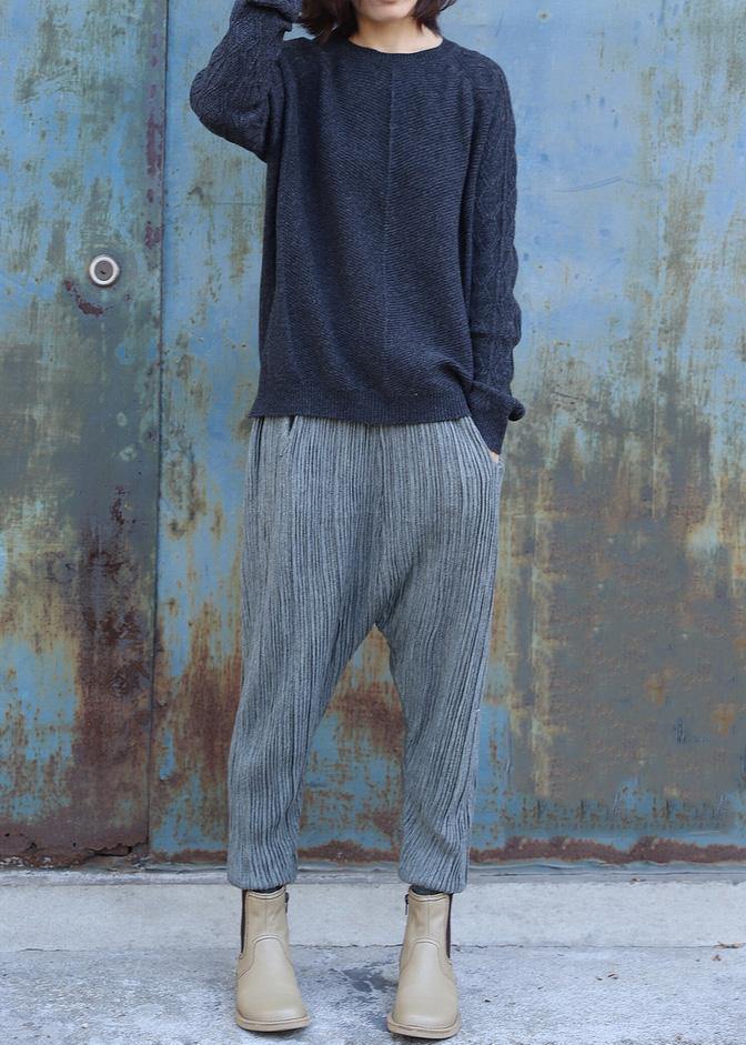 Oversized black gray knit blouse side open casual o neck sweaters - SooLinen