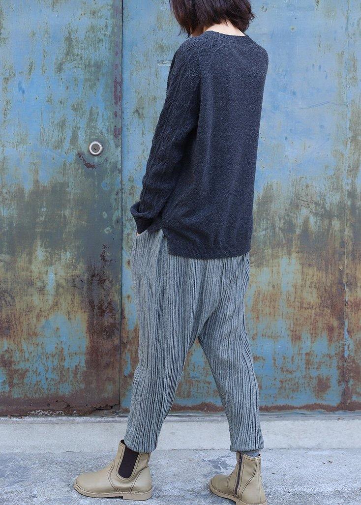 Oversized black gray knit blouse side open casual o neck sweaters - SooLinen