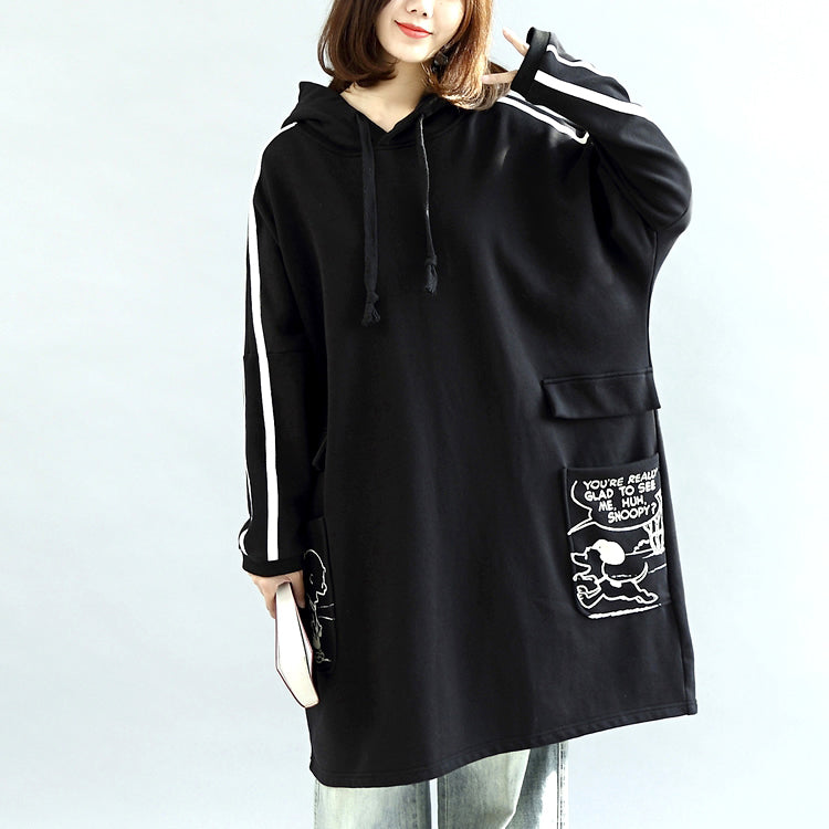 Übergroße schwarze Hoodies Baumwollmäntel warme Pullover Winterkleider in Übergröße