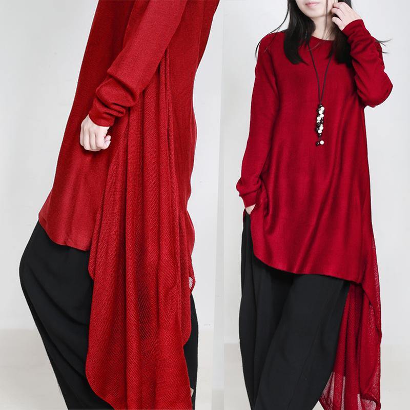 Oversized blue Sweater Wardrobes plus size asymmetric daily o neck sweater dress - SooLinen