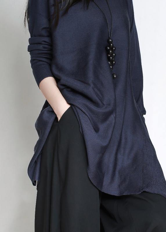 Oversized blue Sweater Wardrobes plus size asymmetric daily o neck sweater dress - SooLinen