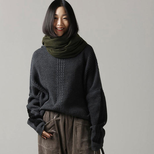 Übergroßer dunkelgrauer Pullover Largo Big Batwing Sleeve High Neck Strickoberteile