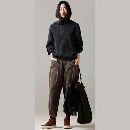 Übergroßer dunkelgrauer Pullover Largo Big Batwing Sleeve High Neck Strickoberteile