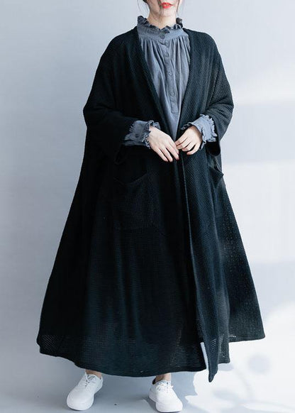 Oversized fall sweaters plus size clothing black big hem knitted outwear - SooLinen
