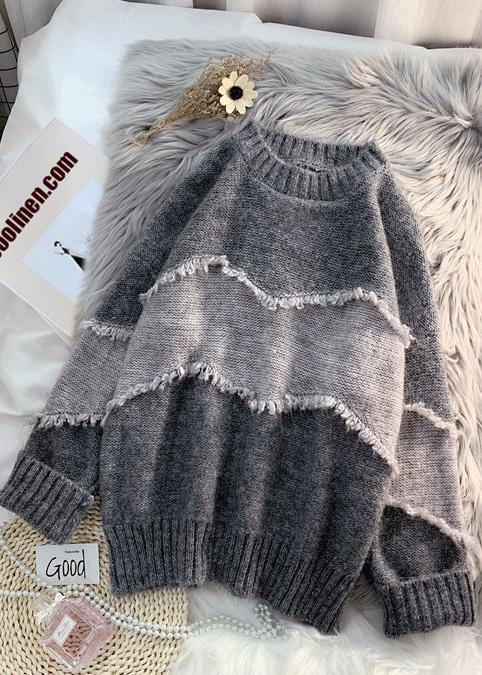 Oversized gray clothes For Women fashion  oversize patchwork knit sweat tops - SooLinen