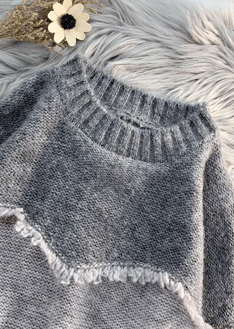 Oversized gray clothes For Women fashion  oversize patchwork knit sweat tops - SooLinen