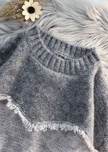 Oversized gray clothes For Women fashion  oversize patchwork knit sweat tops - SooLinen