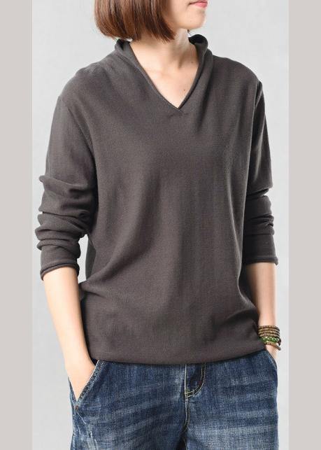 Oversized gray long sleeve sweater fall fashion wild knitted tops autumn - SooLinen