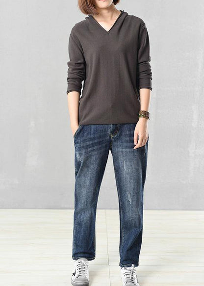 Oversized gray long sleeve sweater fall fashion wild knitted tops autumn - SooLinen