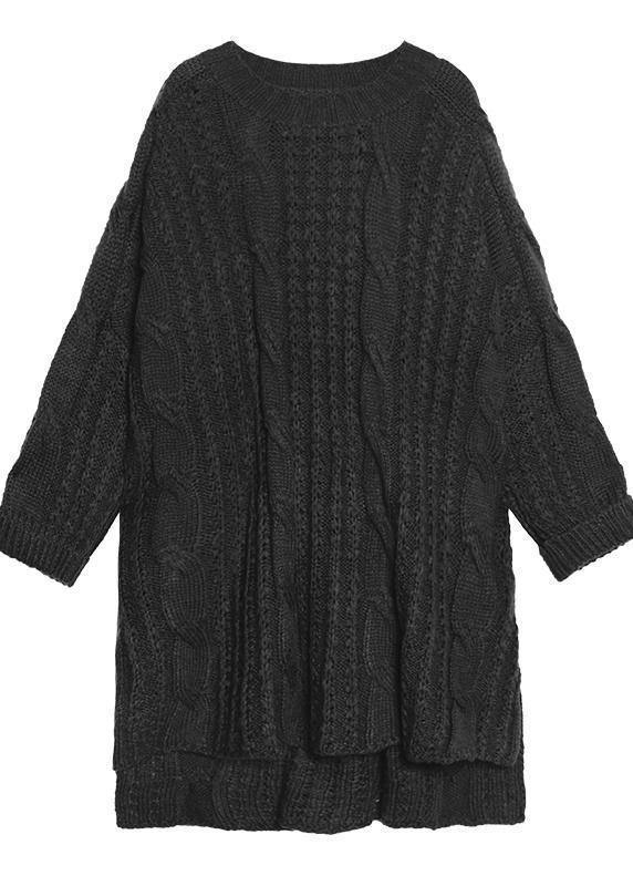 Oversized green Sweater dress Street Style o neck low high design Art knit dresses - SooLinen