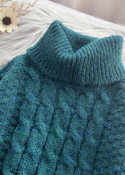 Oversized high neck  green knit tops plus size asymmetric hem crane tops - SooLinen