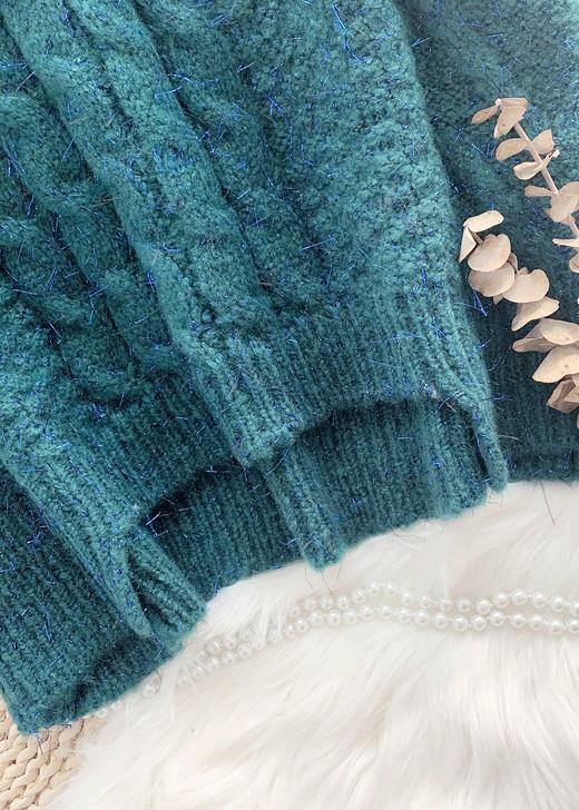 Oversized high neck  green knit tops plus size asymmetric hem crane tops - SooLinen